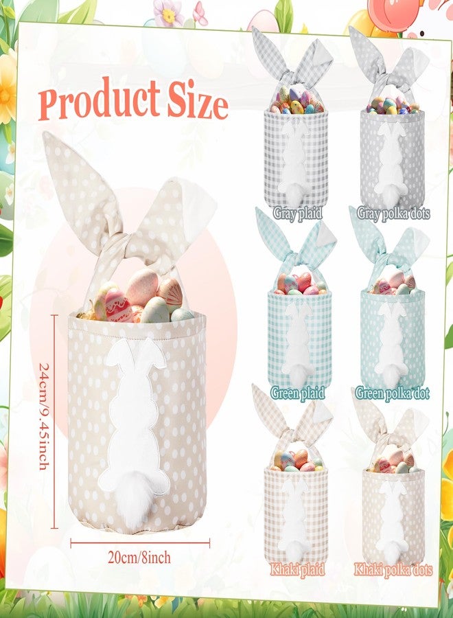 Cosblank 6 Pcs Bunny Canvas Bags Rabbit Print Basket with Foldable Ears Candy Goodie Bunny Tote Gift Bag for Birthday Party Decorations Supplies(Vivid Color,Plaid and Dot) - Image 2